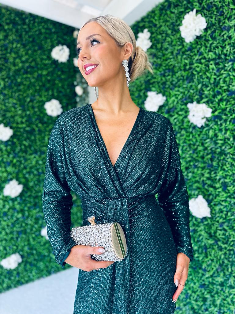 Morgan Sequin Occasion Dress Forest