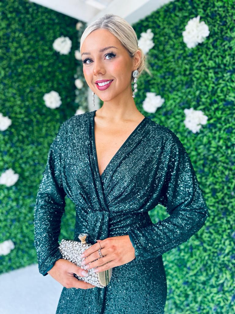 Morgan Sequin Occasion Dress Forest