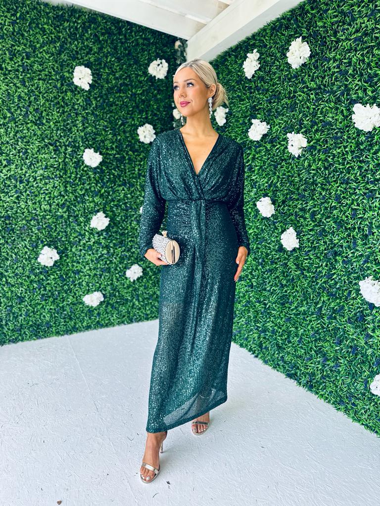 Morgan Sequin Occasion Dress Forest
