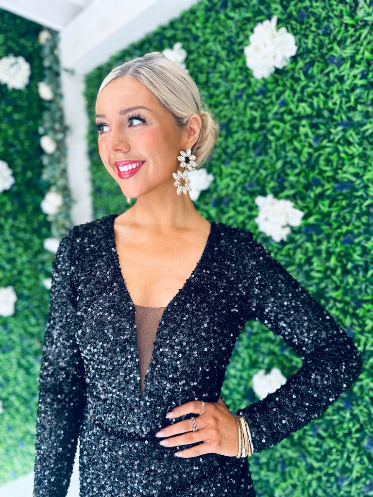 Devon Sequin & Feather Mini Dress Black