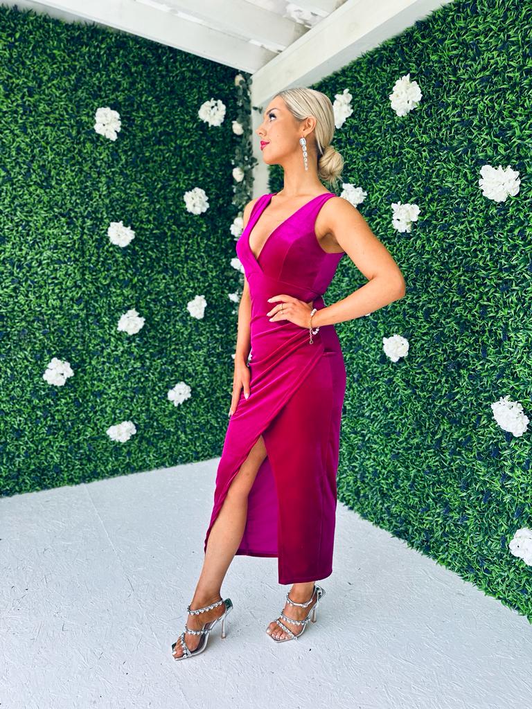 Ronah Velvet Detailed Dress Magenta