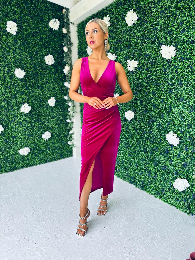 Ronah Velvet Detailed Dress Magenta