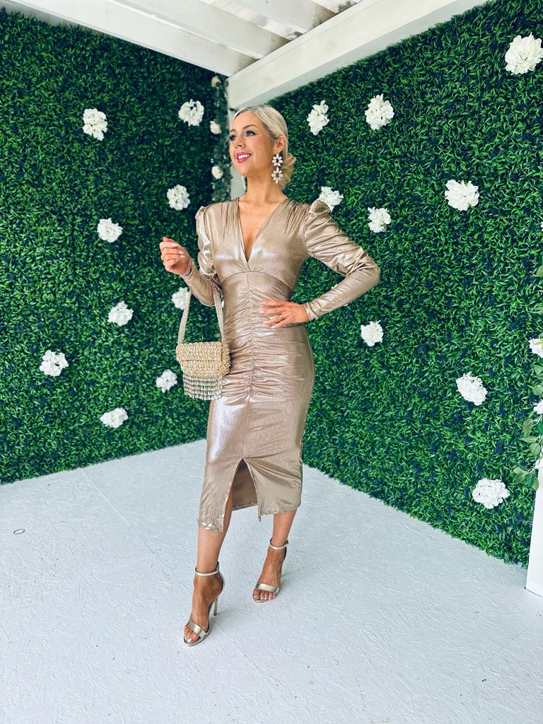 Penny Ruched Detail Dress Gold