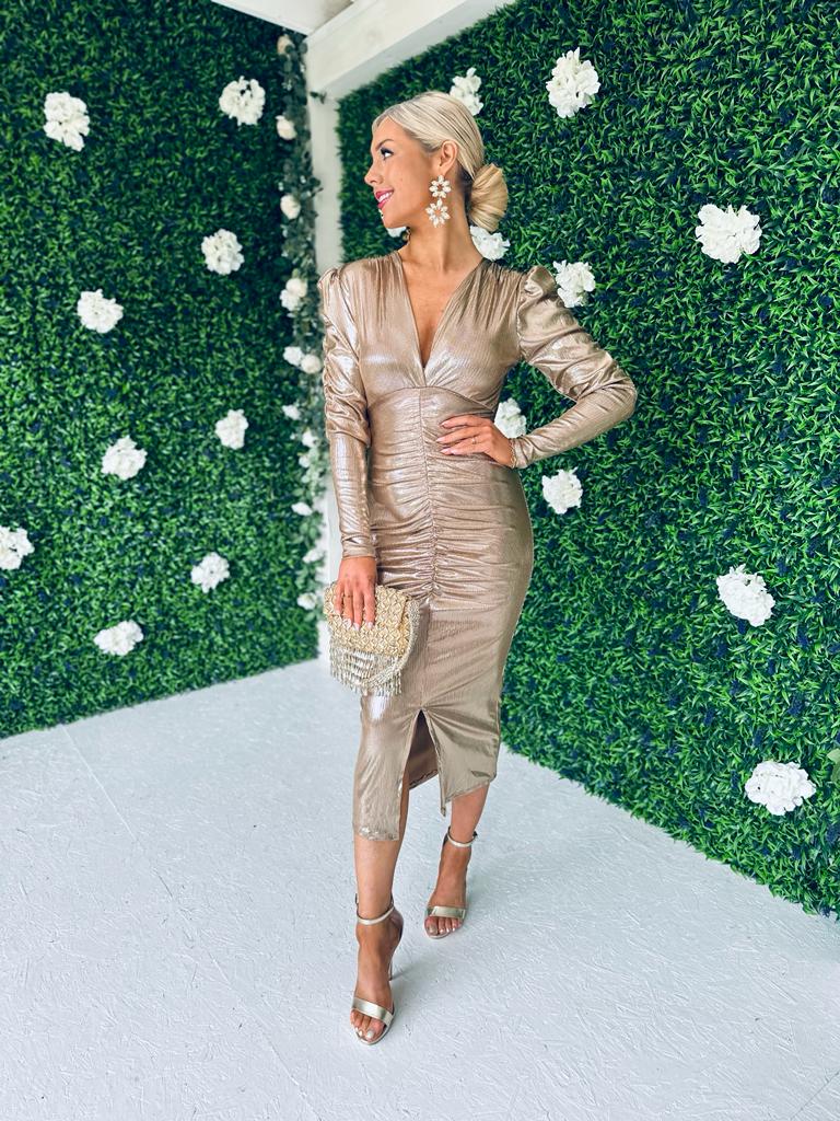Penny Ruched Detail Dress Gold