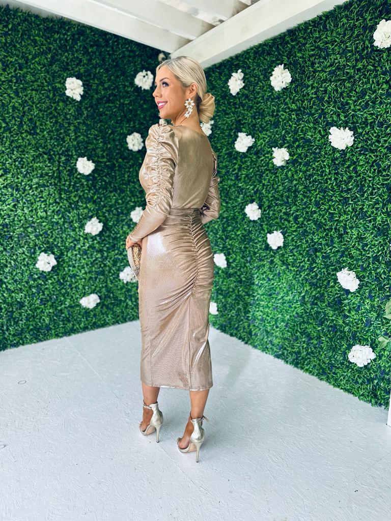 Penny Ruched Detail Dress Gold
