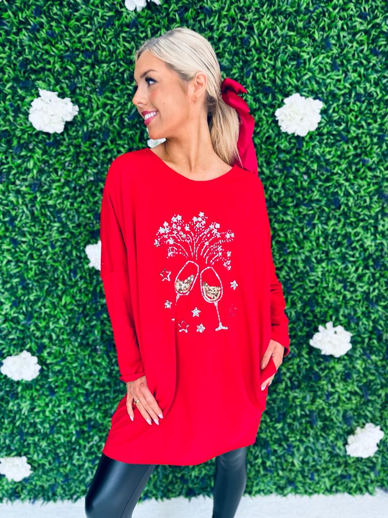 Champs Longline Xmas Top Red