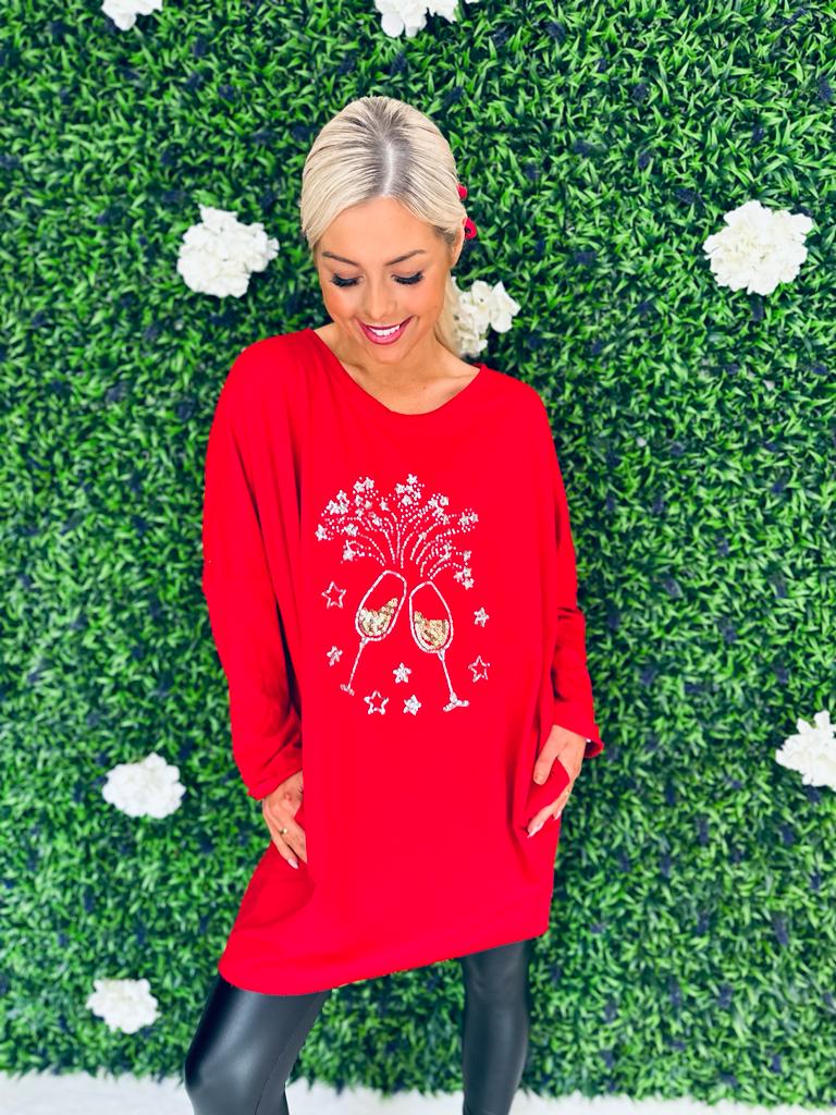 Champs Longline Xmas Top Red