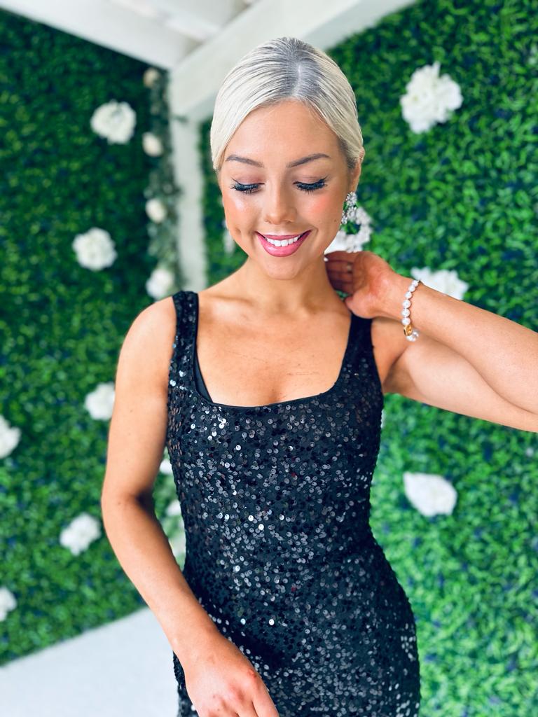 Nova Sequin & Feather Mini Dress Black
