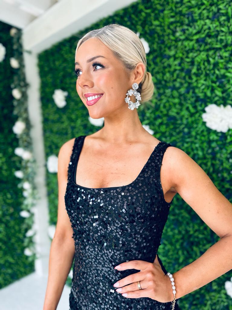Nova Sequin & Feather Mini Dress Black