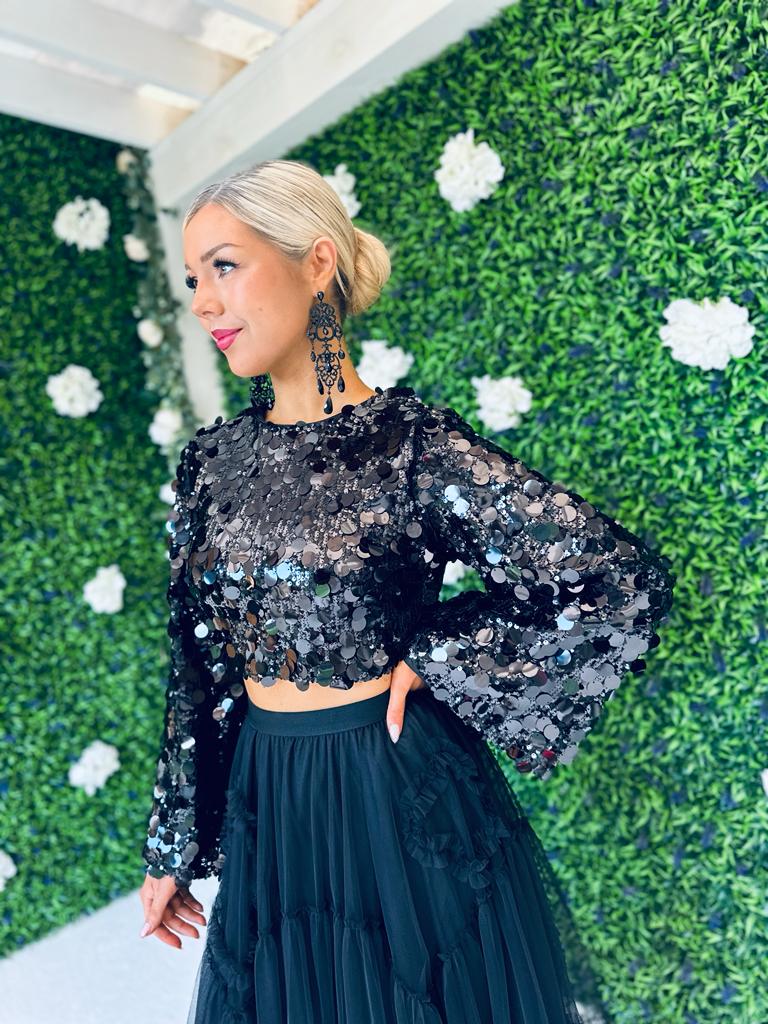 Angel Sequin Top Black