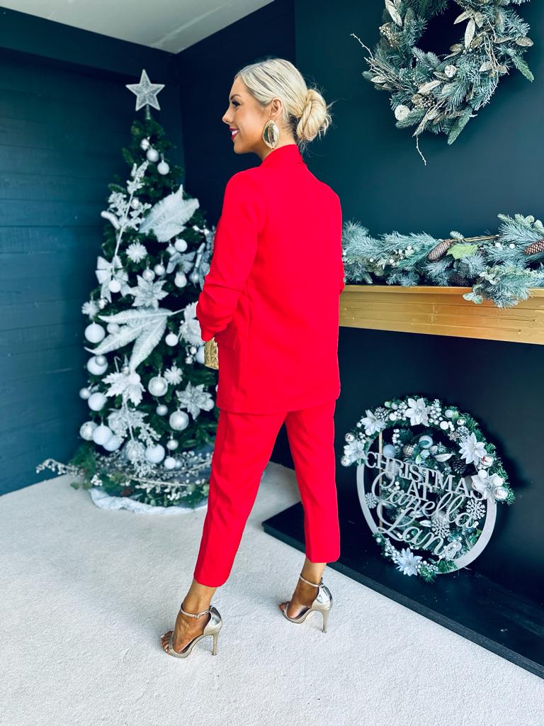 Harper Ruched Sleeve Suit Red