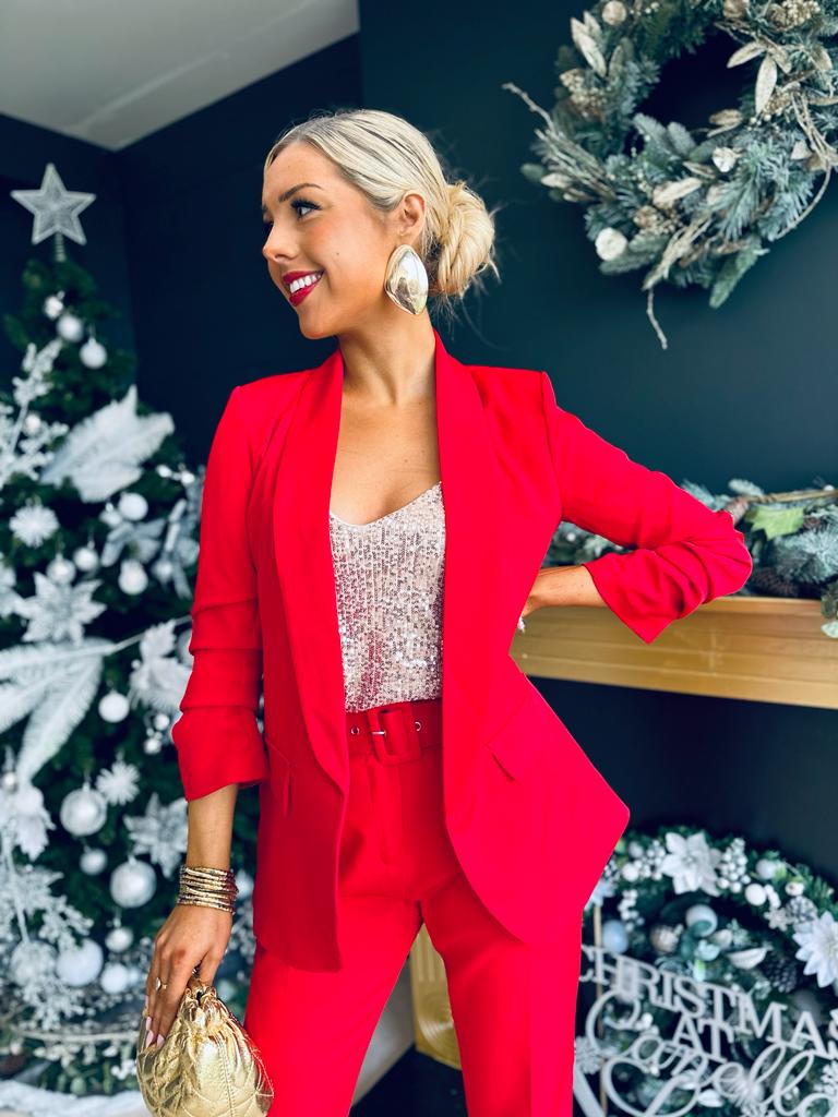 Harper Ruched Sleeve Suit Red