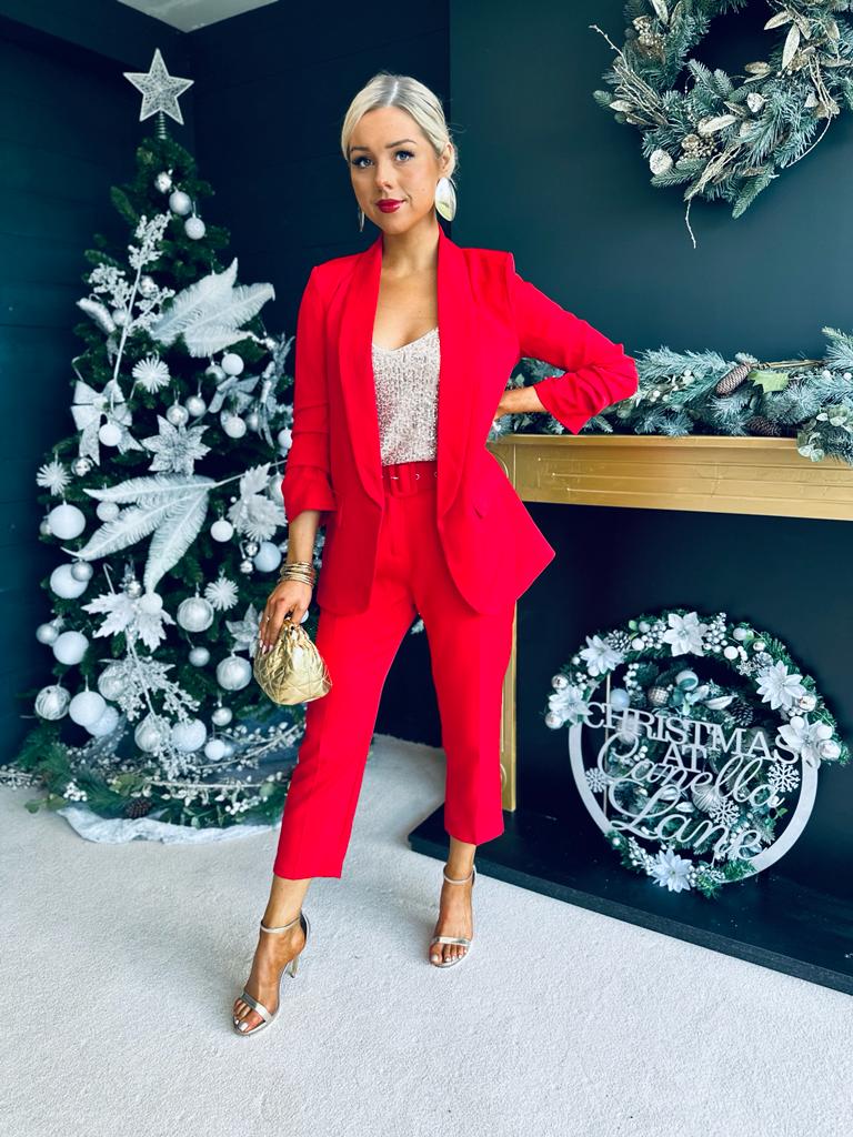 Harper Ruched Sleeve Suit Red