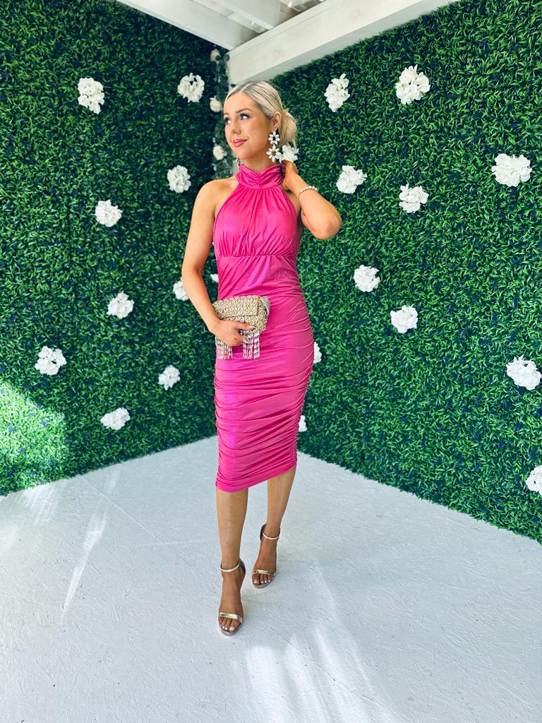 Ashley Halterneck Midaxi Dress Fuchsia