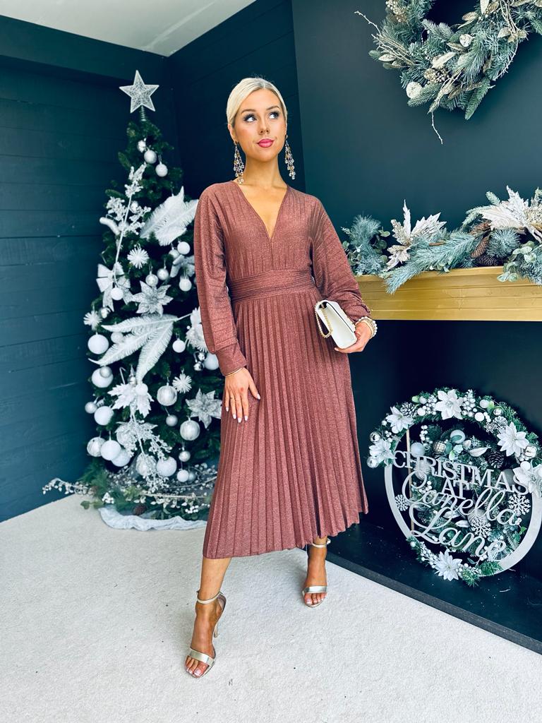 Alva Banded Midi Dress Bronze