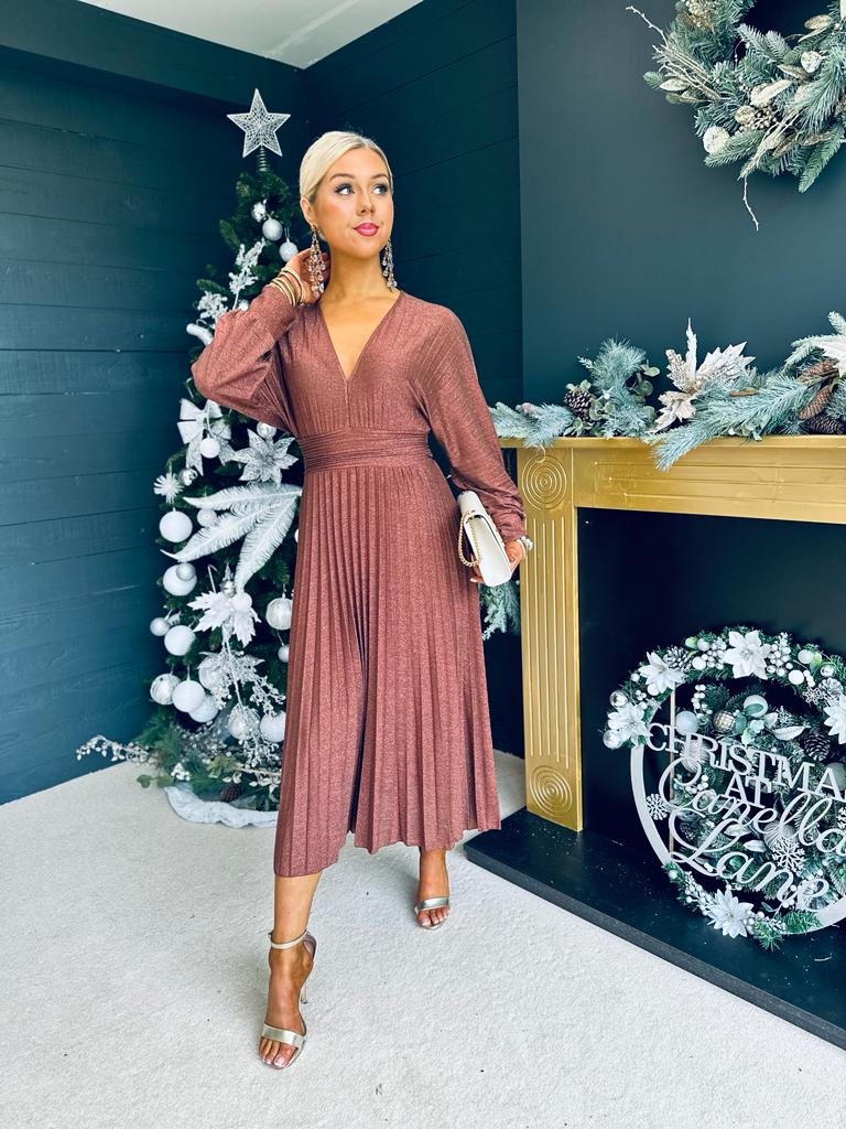 Alva Banded Midi Dress Bronze