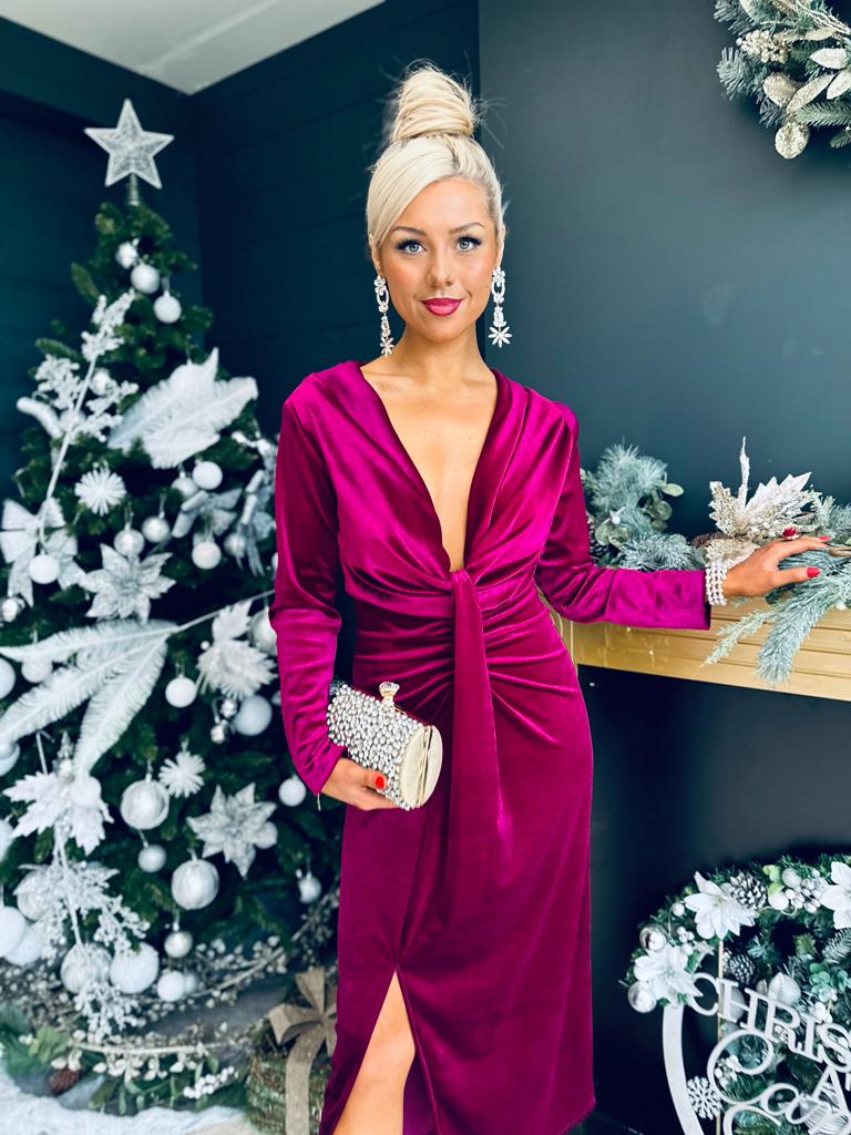 Rily Velvet Drape Detail Dress Orchid