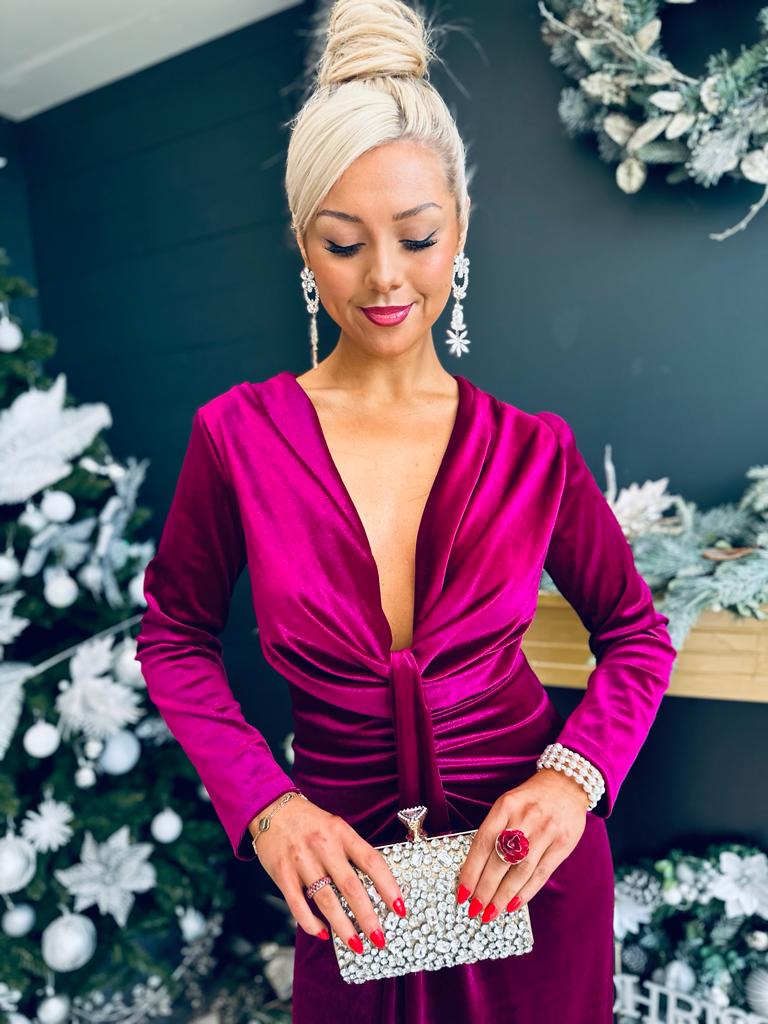 Rily Velvet Drape Detail Dress Orchid