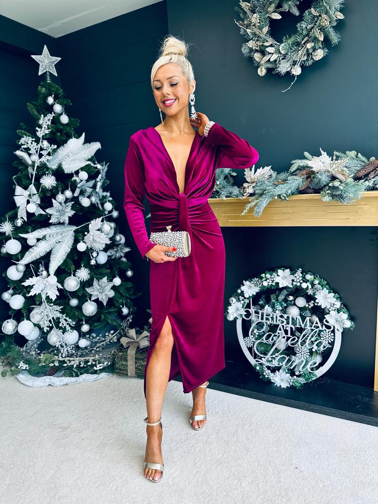 Rily Velvet Drape Detail Dress Orchid