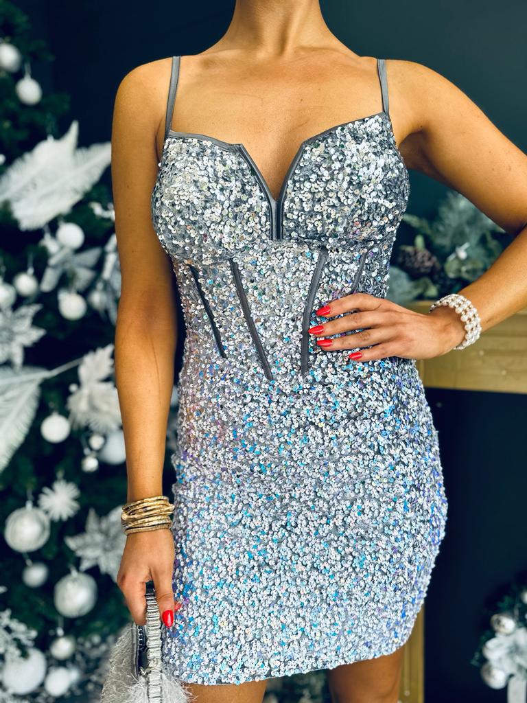 Marion Sequin Occasion Mini Dress Silver