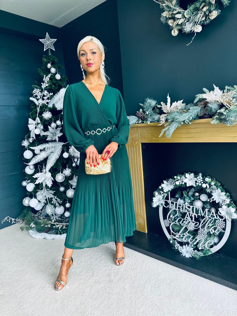 Dana Pleated Midi Dress Forest