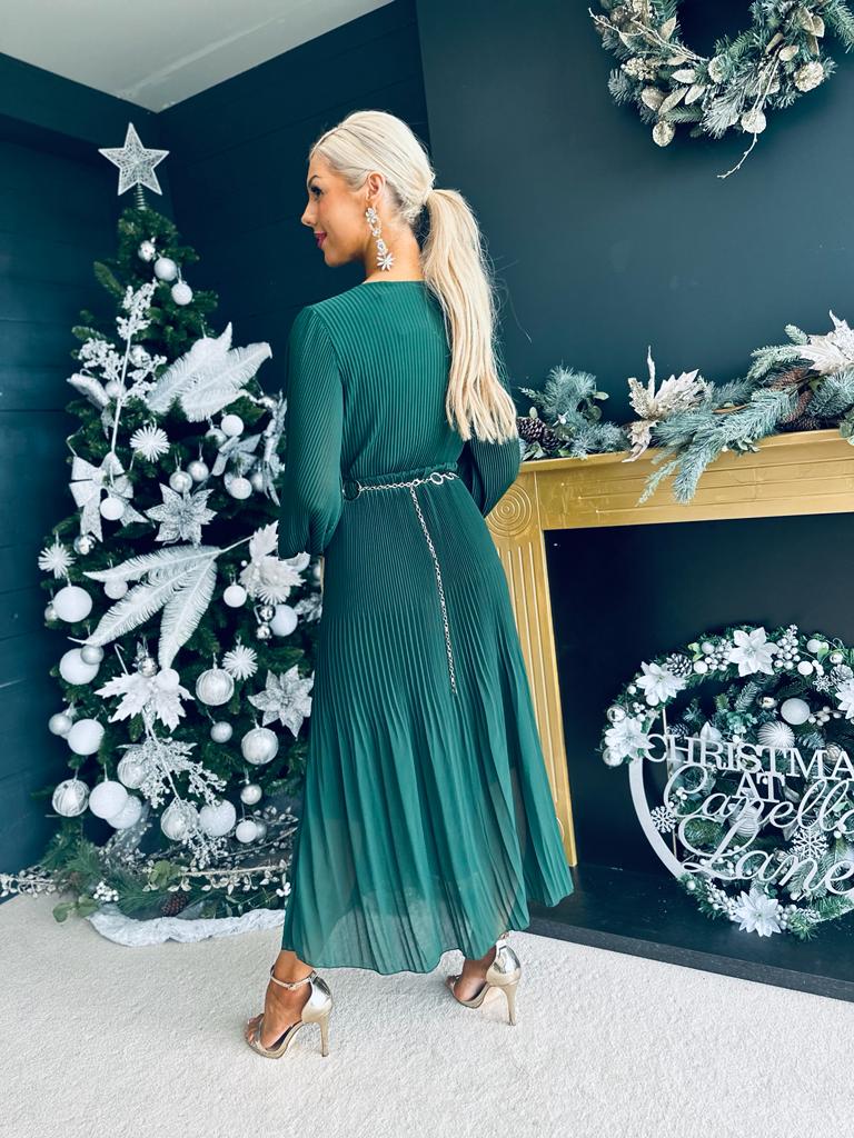 Dana Pleated Midi Dress Forest