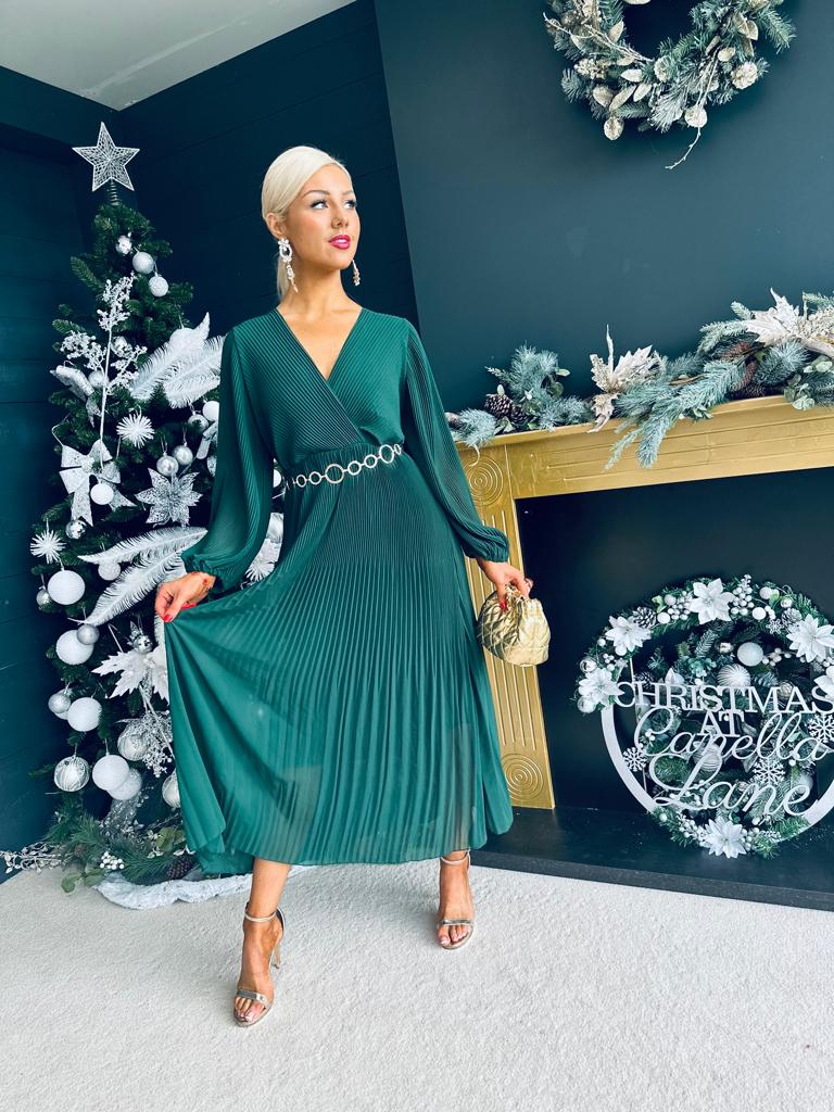 Dana Pleated Midi Dress Forest