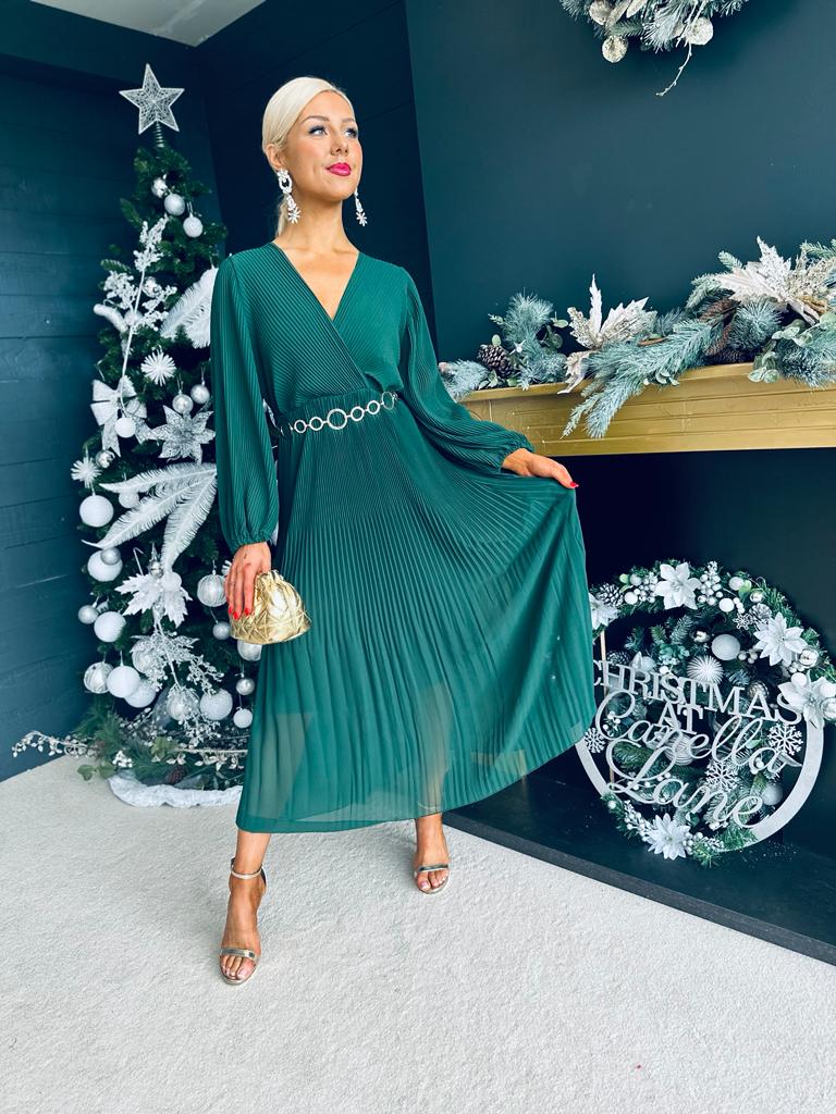 Dana Pleated Midi Dress Forest