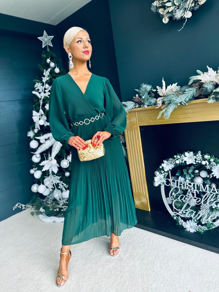 Dana Pleated Midi Dress Forest