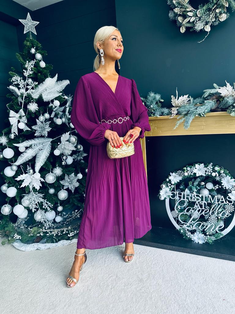 Dana Pleated Midi Dress Berry