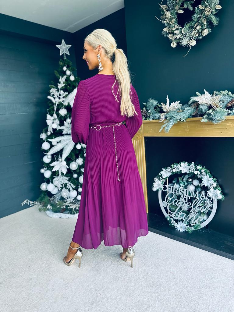 Dana Pleated Midi Dress Berry