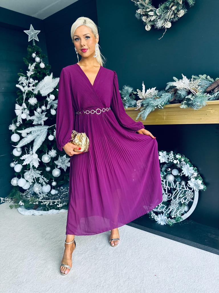 Dana Pleated Midi Dress Berry
