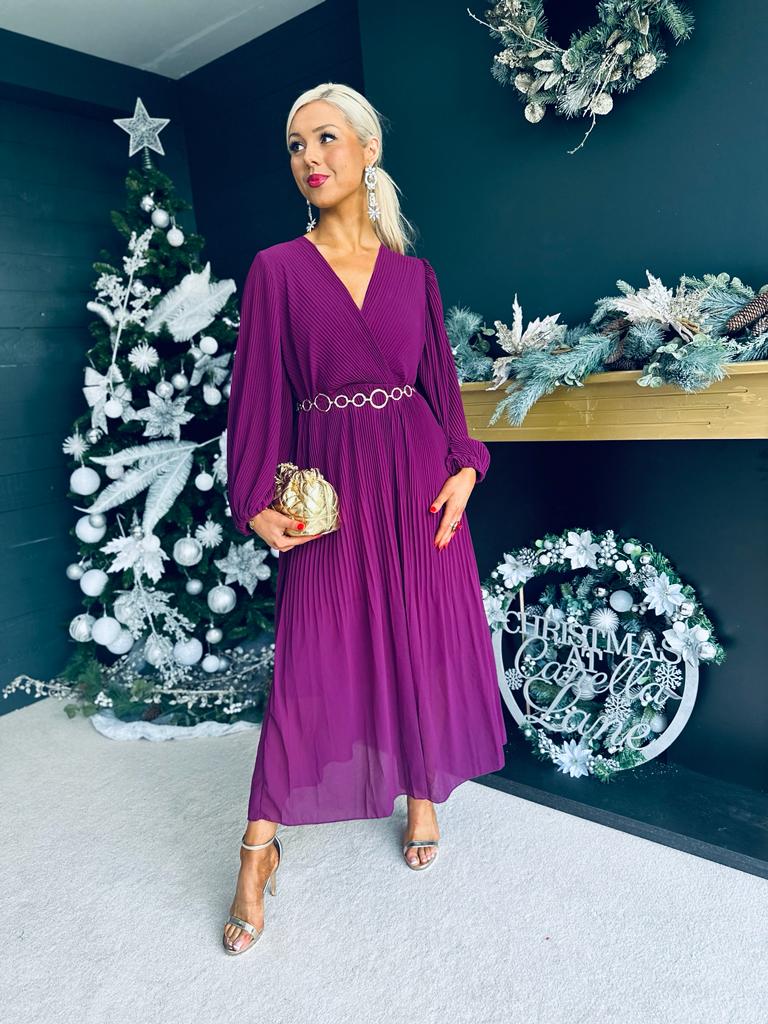 Dana Pleated Midi Dress Berry