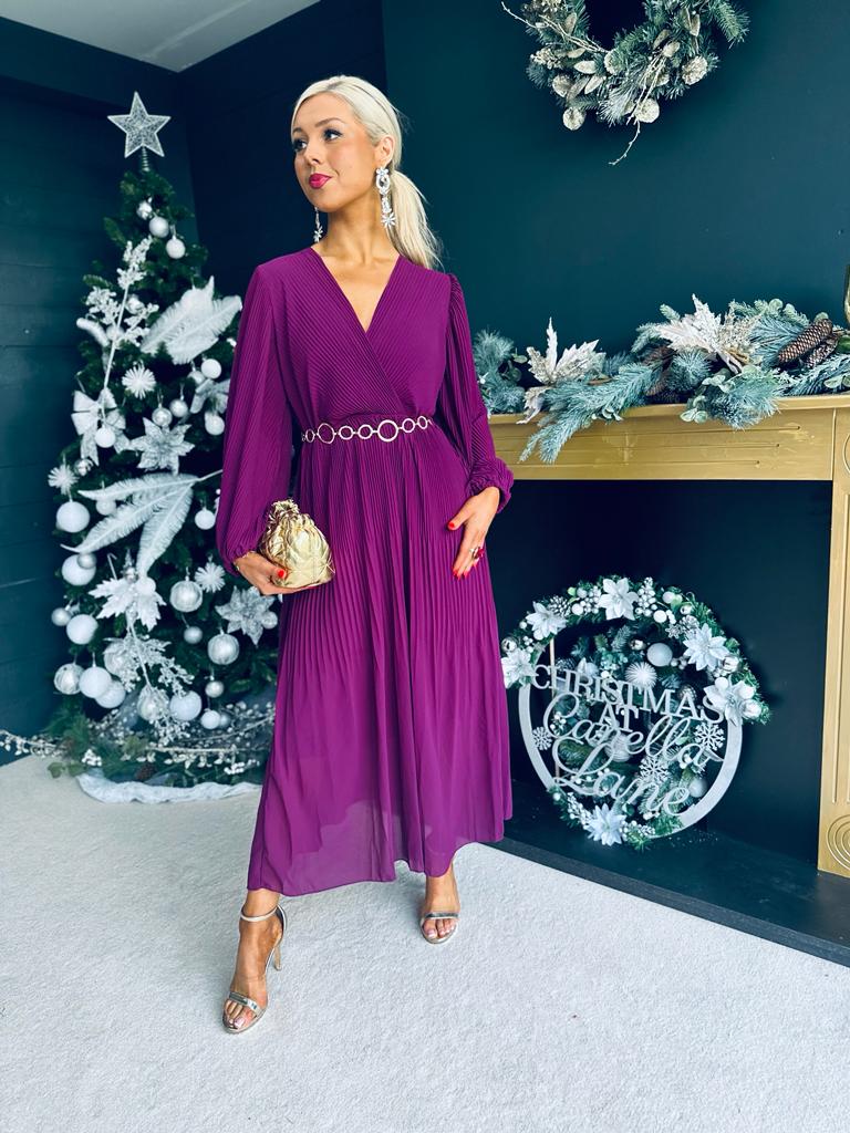 Dana Pleated Midi Dress Berry