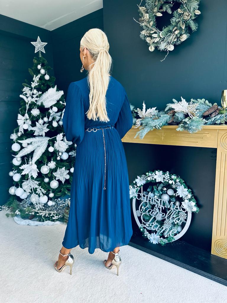 Dana Pleated Midi Dress Navy