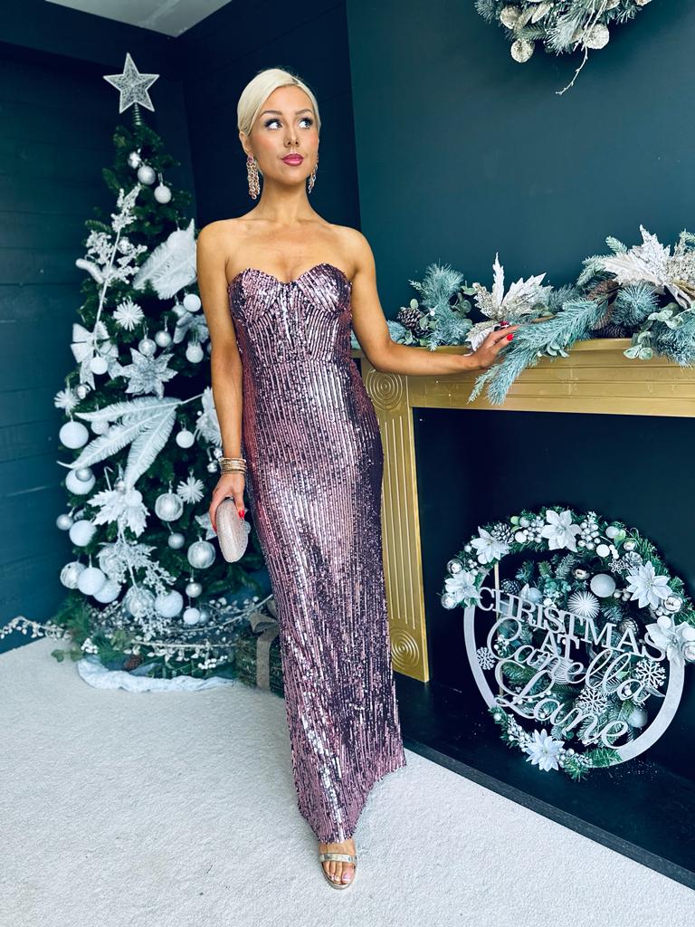 Gorgi Sequin Maxi Dress Rose Gold