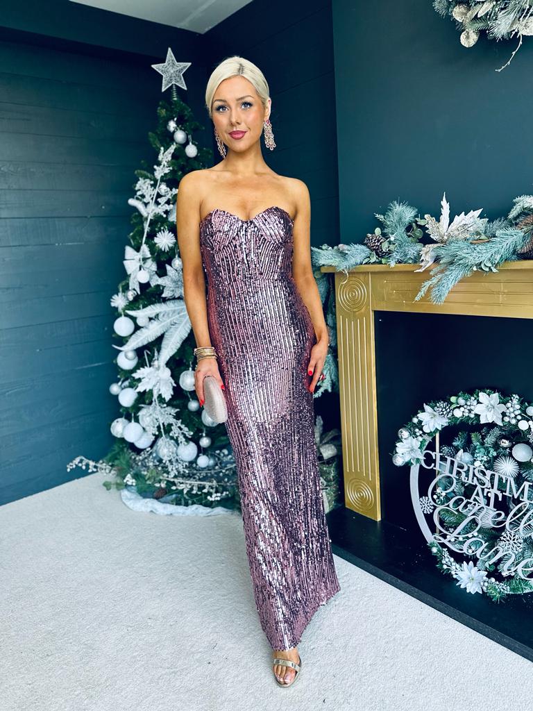 Gorgi Sequin Maxi Dress Rose Gold