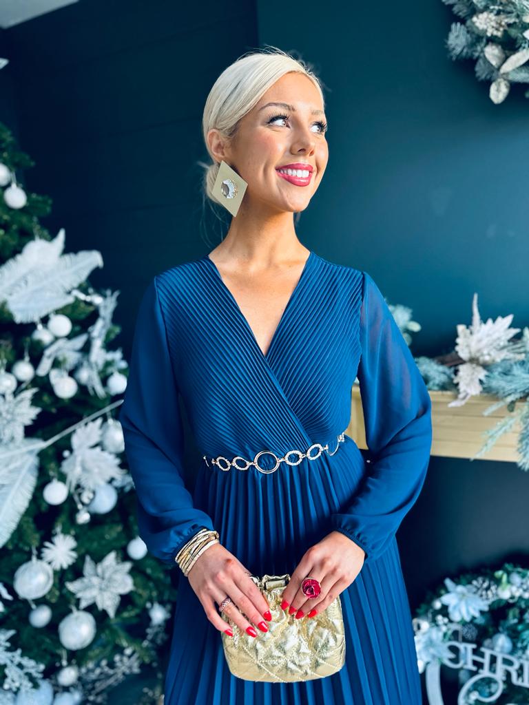 Amber Pleated Midaxi Dress Navy