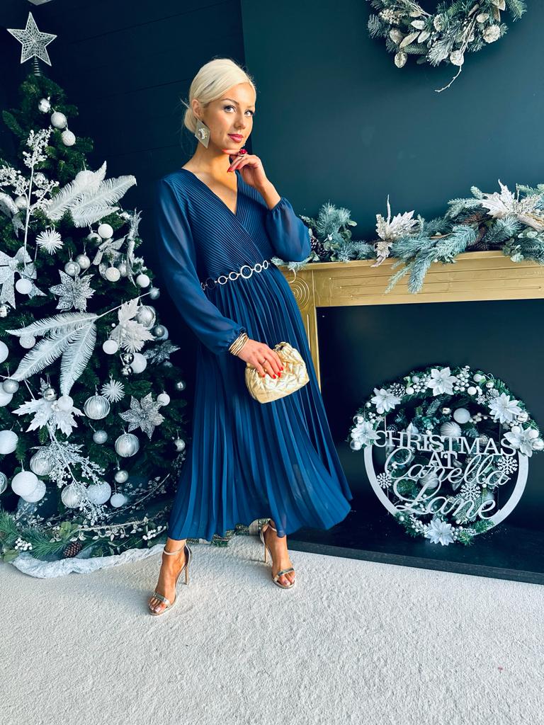 Amber Pleated Midaxi Dress Navy