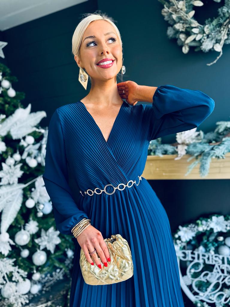 Amber Pleated Midaxi Dress Navy
