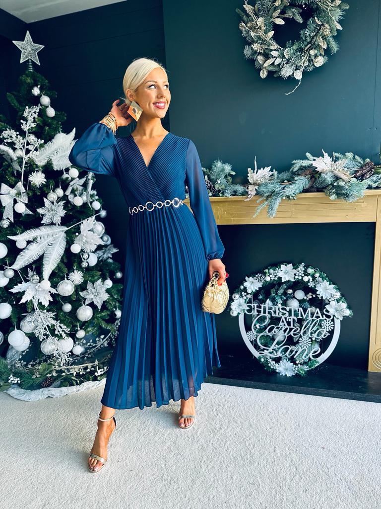 Amber Pleated Midaxi Dress Navy