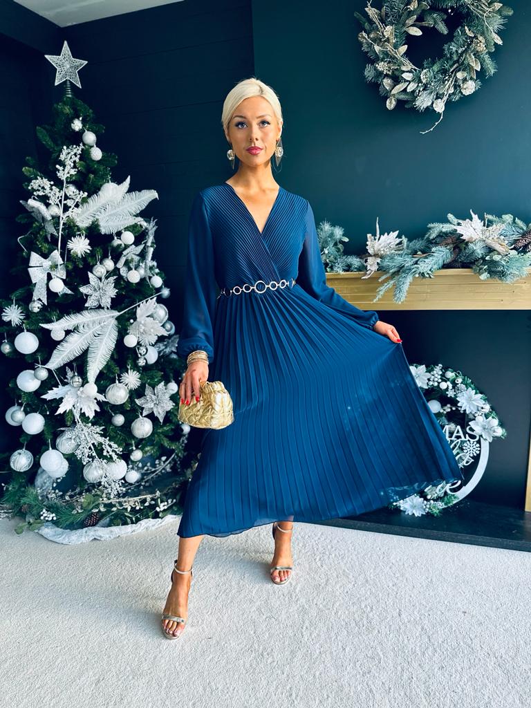 Amber Pleated Midaxi Dress Navy