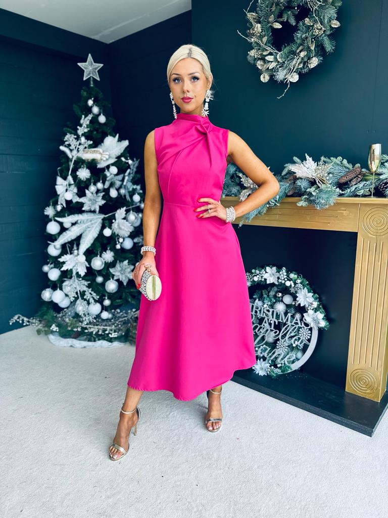 Kole Gathered Occasion Dress Magenta