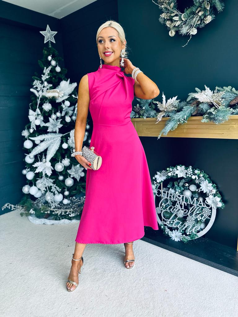 Kole Gathered Occasion Dress Magenta