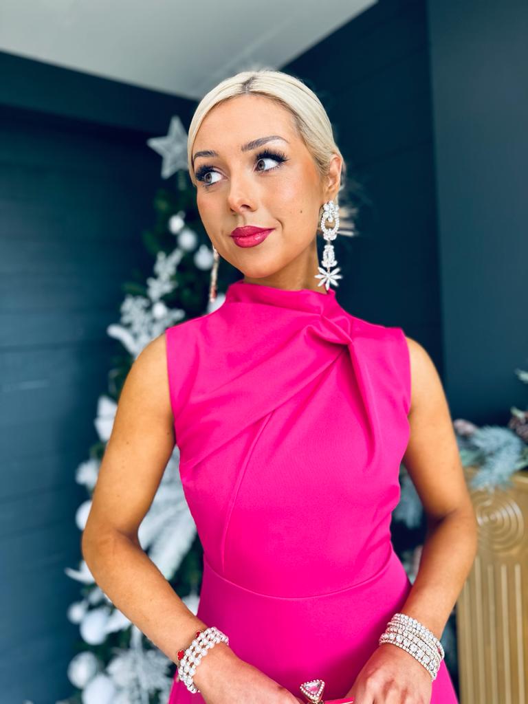 Kole Gathered Occasion Dress Magenta