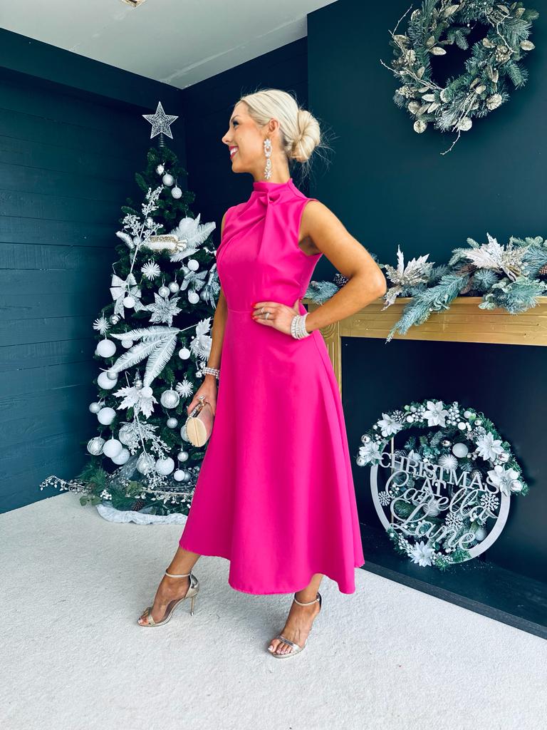 Kole Gathered Occasion Dress Magenta