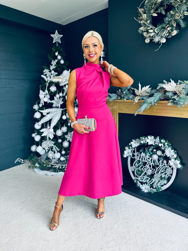 Kole Gathered Occasion Dress Magenta