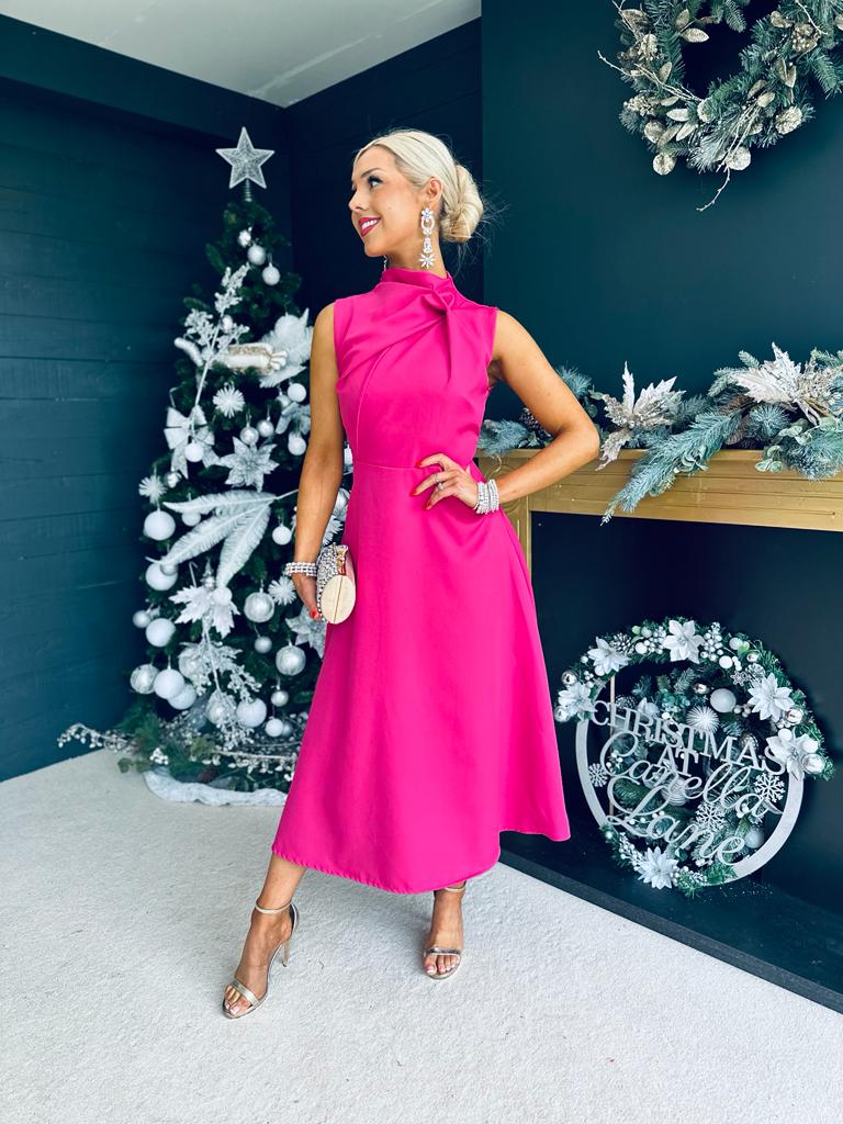 Kole Gathered Occasion Dress Magenta