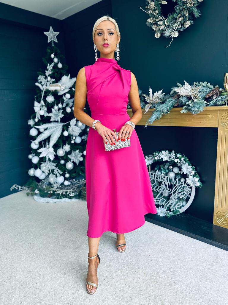Kole Gathered Occasion Dress Magenta