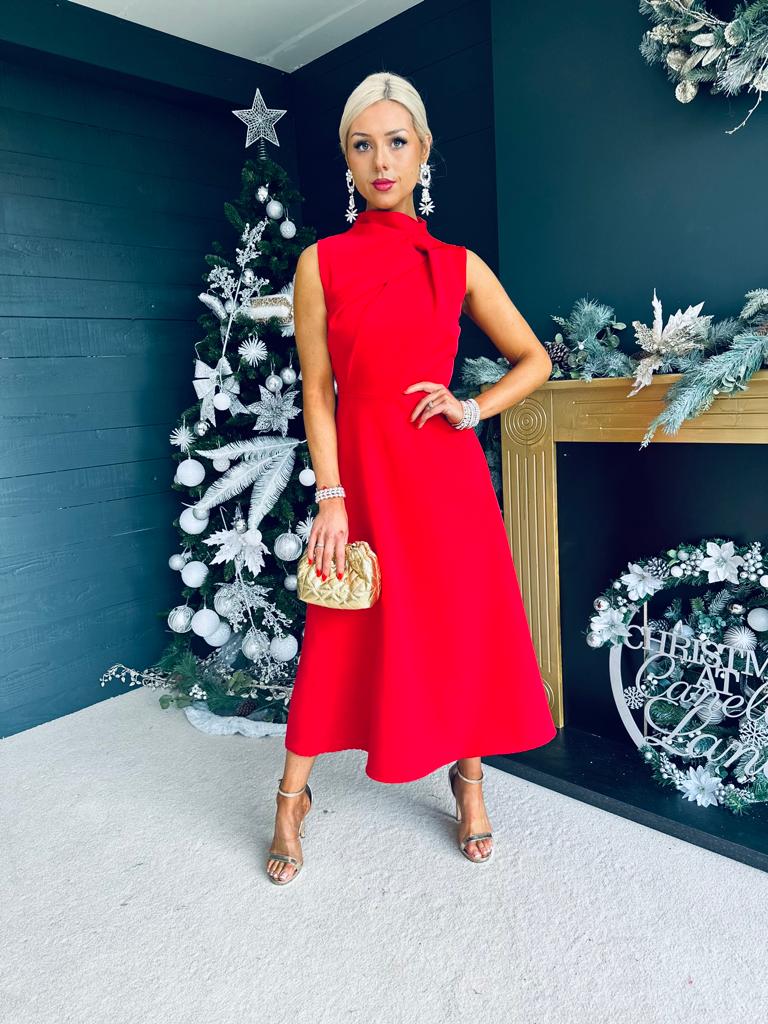 Kole Gathered Occasion Dress Red